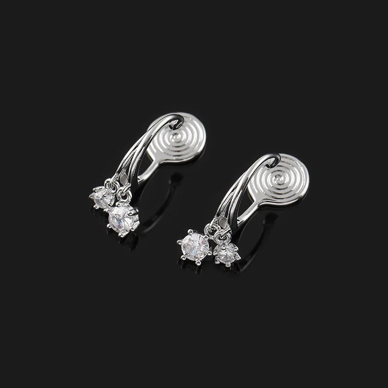 Elegant Gold Alloy Spiral Coil Mini Hoop Stud & Clip On No Piercing Zircon Dangle Earrings