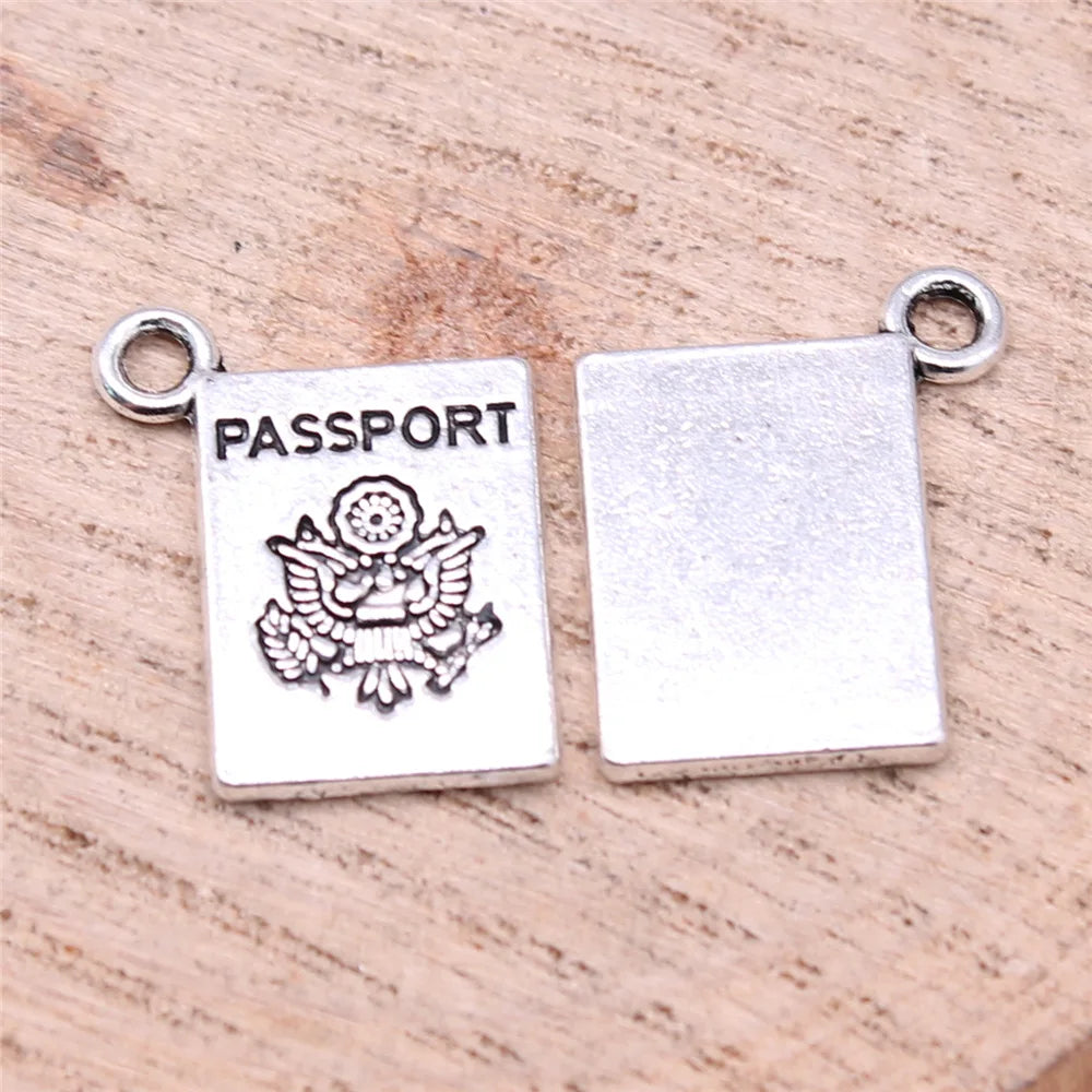 18x14mm 1.8g Antique Silver Zinc Alloy Passport Charm Pendant for DIY Travel Jewelry Making