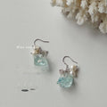 Ice Blue Ocean Acrylic Freshwater Pearl Geometric Drop Earrings, Silver Plated Pin Handmade Style