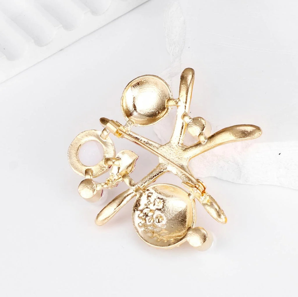 Elegant Enamel Starfish And Seashell Brooch With Rhinestones And Faux Pearls, Ocean Lapel Pin Gift
