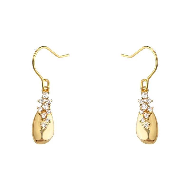 Light Luxury Copper Zircon Micro Pave Geometric Waterdrop Tassel Drop Earrings