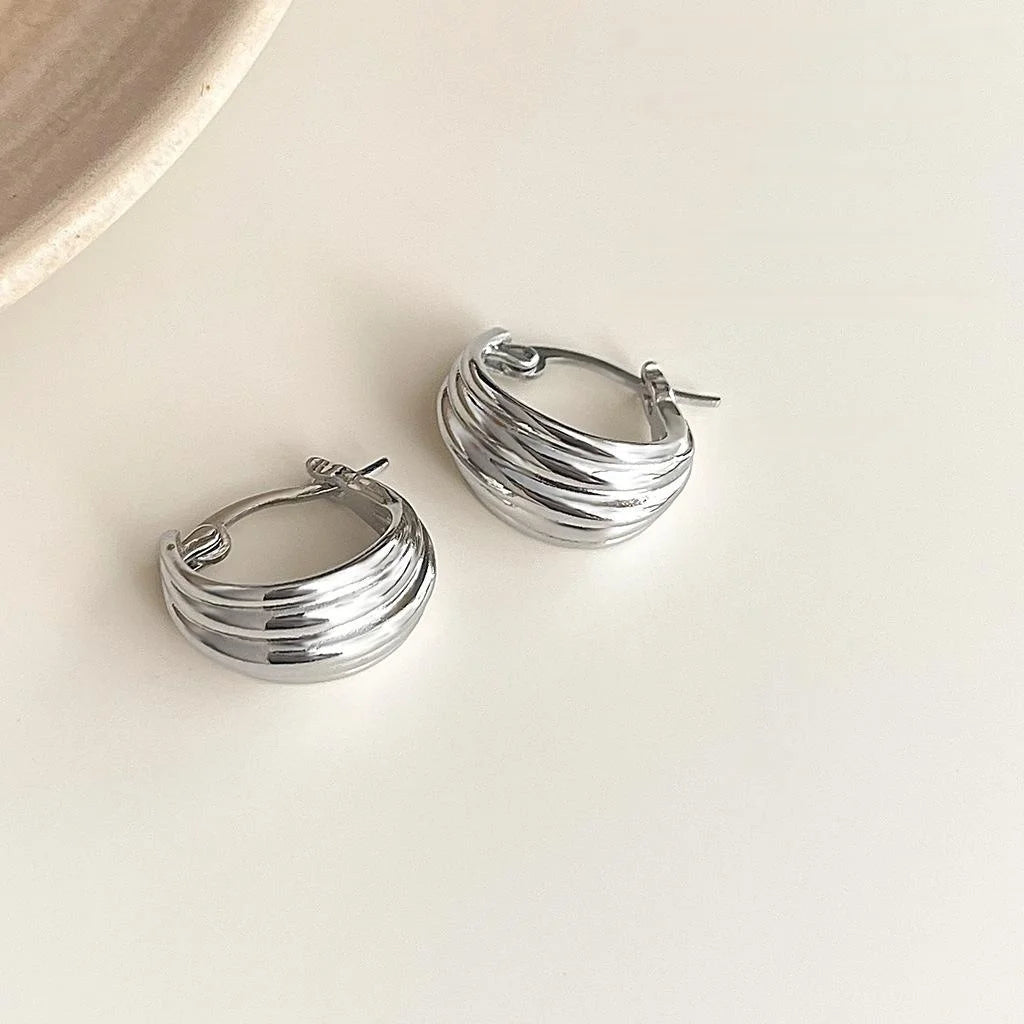 French Vintage Geometric Copper Hoop Earrings Textured Wrinkle Metal Minimalist Round Jewelry