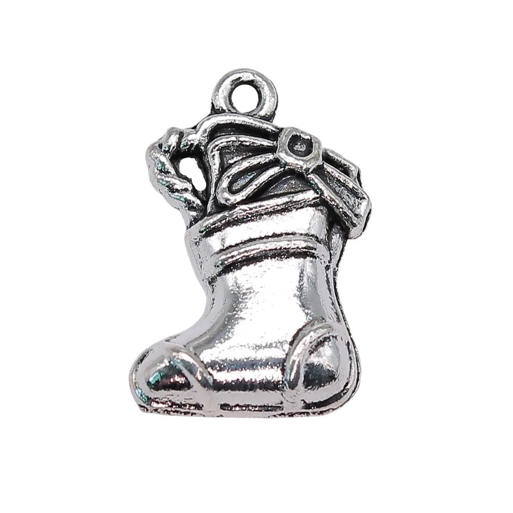 24x15mm 2.1g Antique Silver Zinc Alloy Christmas Stocking Charm Pendant for Holiday DIY Jewelry