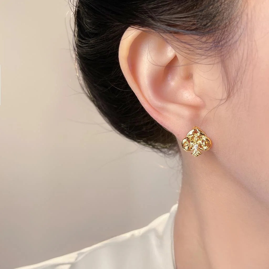 Original Designer Heart Micro Pave Zircon Copper Stud Earrings