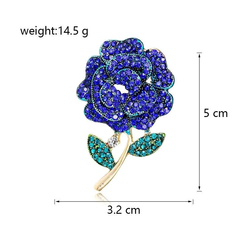 Elegant Red Rose Flower Rhinestone Enamel Brooch, Gold Tone Alloy Lapel Pin Corsage Gift For Women