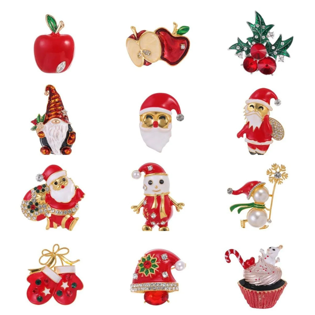 Cute Christmas Santa Apple Hat Cupcake Enamel Rhinestone Alloy Brooch , Festive Lapel Pin Gift