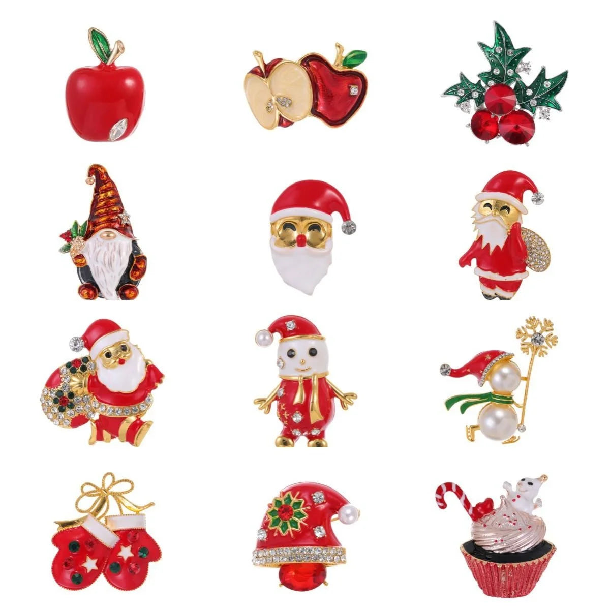 Cute Christmas Santa Apple Hat Cupcake Enamel Rhinestone Alloy Brooch , Festive Lapel Pin Gift