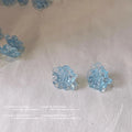 Elegant Ice Blue Resin Flower Stud Earrings With Silver Plated Pins Forest Style Sweet Jewelry