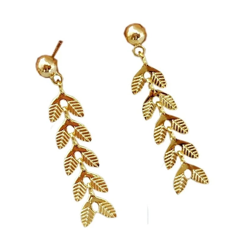 Light Luxury Wheat Ear Leaf Drop Earrings Eco-Friendly Copper Minimalist Fashion Jewelry