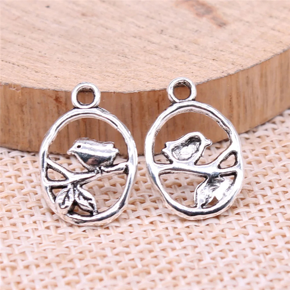 18x12mm 0.63g Antique Silver Tone Zinc Alloy Bird Charm Pendant for DIY Necklace Bracelet Making
