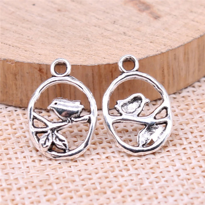 18x12mm 0.63g Antique Silver Tone Zinc Alloy Bird Charm Pendant for DIY Necklace Bracelet Making