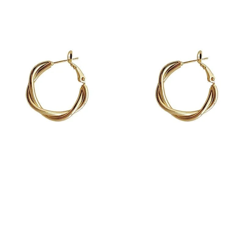 French Style Irregular Twisted Copper Hoop Earrings Gold Plated Niche Statement Jewelry