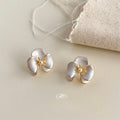 14K Gold Plated Copper Orchid Flower Stud Earrings Elegant Fashion Commuter Jewelry