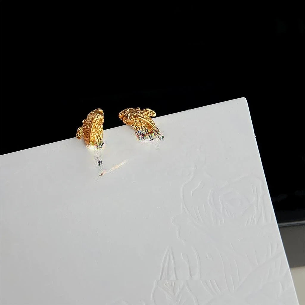 New Chinese Matte Electroplated Copper Goldfish Koi Stud Earrings For New Year Jewelry