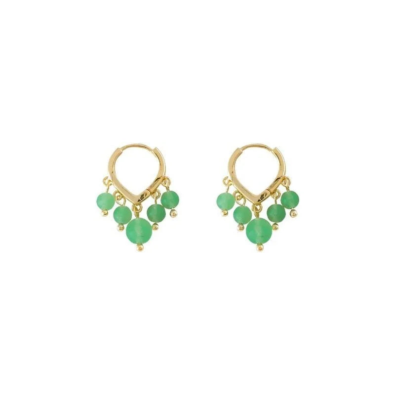 Handmade Green Floral Leaf Tassel Heart Copper Drop Earrings Forest Style Sweet