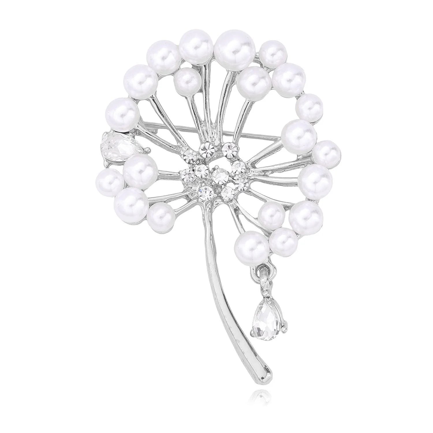 Elegant Dandelion Flower Brooch With Faux Pearls And Rhinestone Zircon, Women's Lapel Pin Corsage Gift