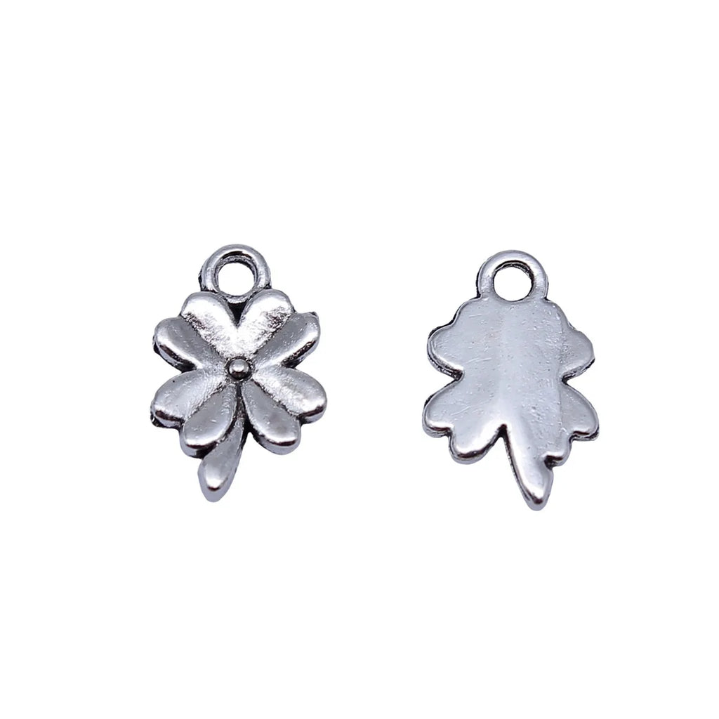 13x8.3mm 0.46g Antique Silver Zinc Alloy Four Leaf Clover Charm Pendant for DIY Bracelet Jewelry Making