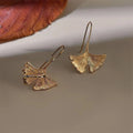 Artistic Light Luxury 14K Gold Plated Copper Ginkgo Leaf Drop Earrings For Women