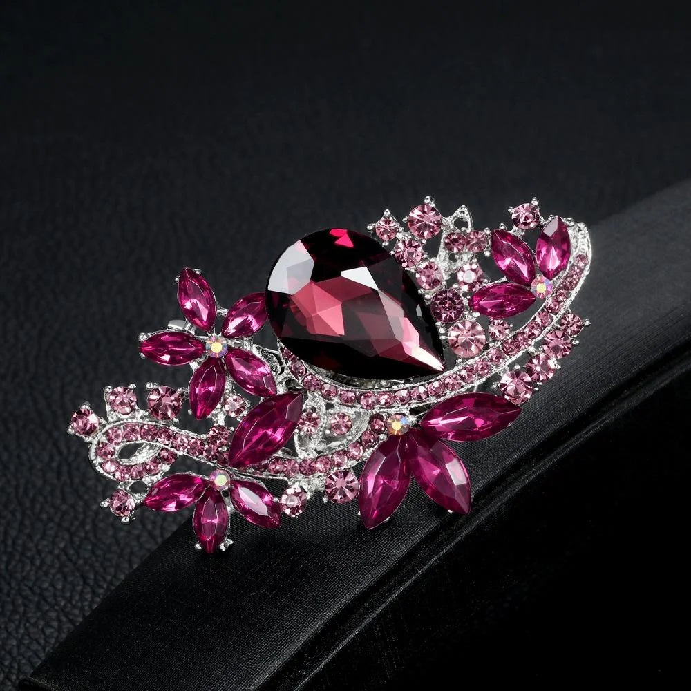 Elegant Blue Rhinestone Crystal Flower Brooch Alloy Luxury Lapel Pin Corsage Suit Accessory Gift