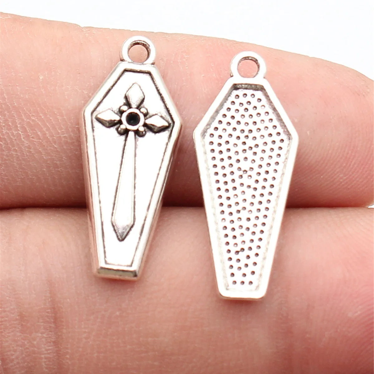 26x11mm 1.2g Antique Silver Zinc Alloy Cross Coffin Lid Charm Pendant for Gothic DIY Jewelry Making
