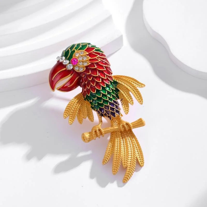 Cute Enamel Parrot Brooch With Rhinestone Accents, Colorful Animal Bird Lapel Pin Suit Accessory Gift