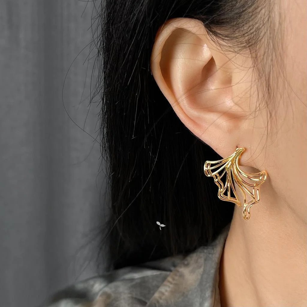 Original Design Thick 18K Gold Plated Copper Geometric Line Art Drop Earrings For Women