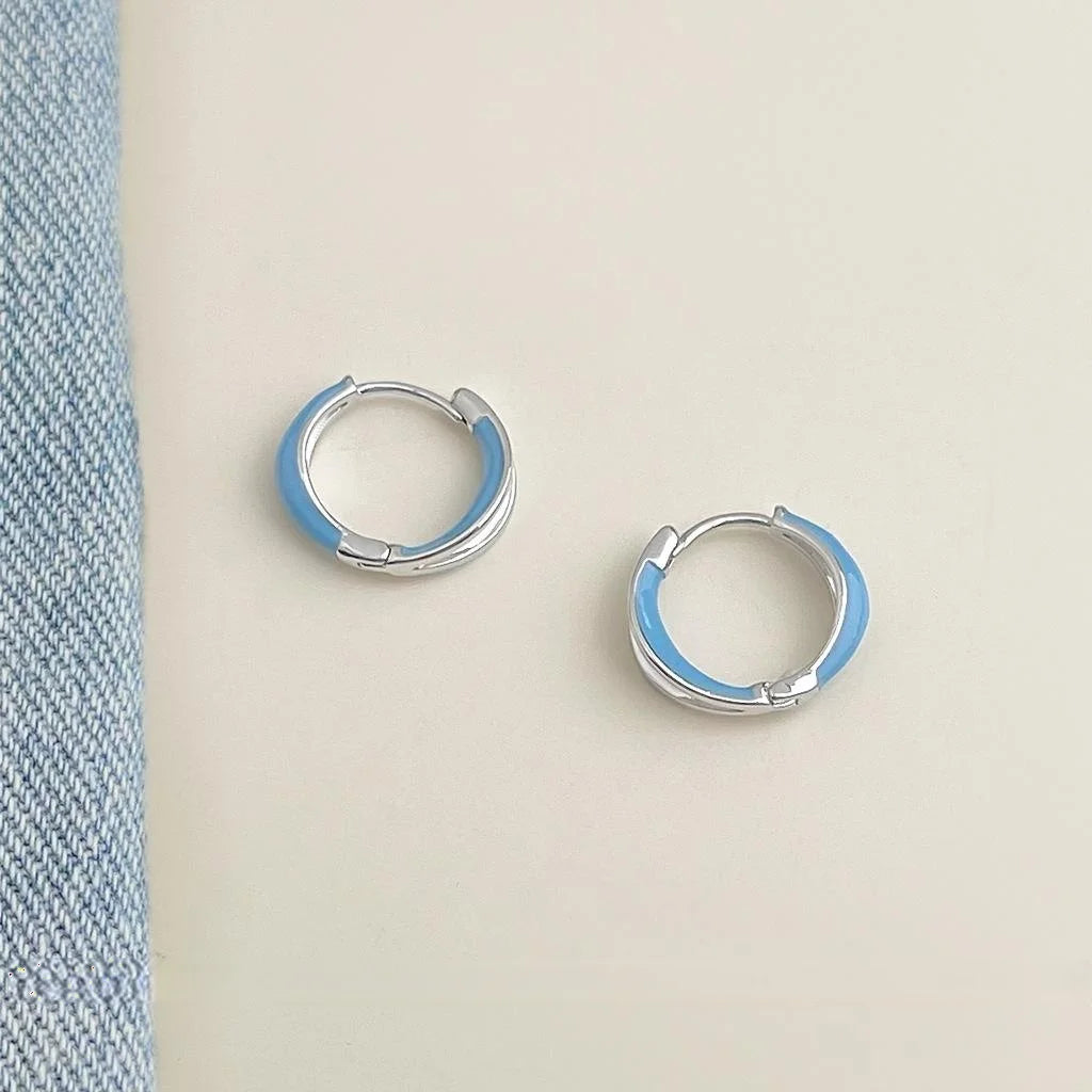 Elegant Blue Cream Copper Geometric Hoop Drop Earrings For Women Versatile Commuter Jewelry