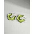 Mint Green Resin Flower C Shaped Wavy Hoop Earrings Forest Style Sweet Silver Plated Studs