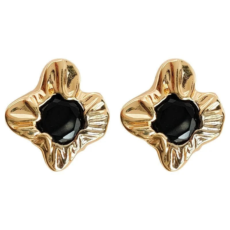 14K Gold Plated Copper Irregular Geometric Zircon Stud Earrings Minimalist Luxury Jewelry