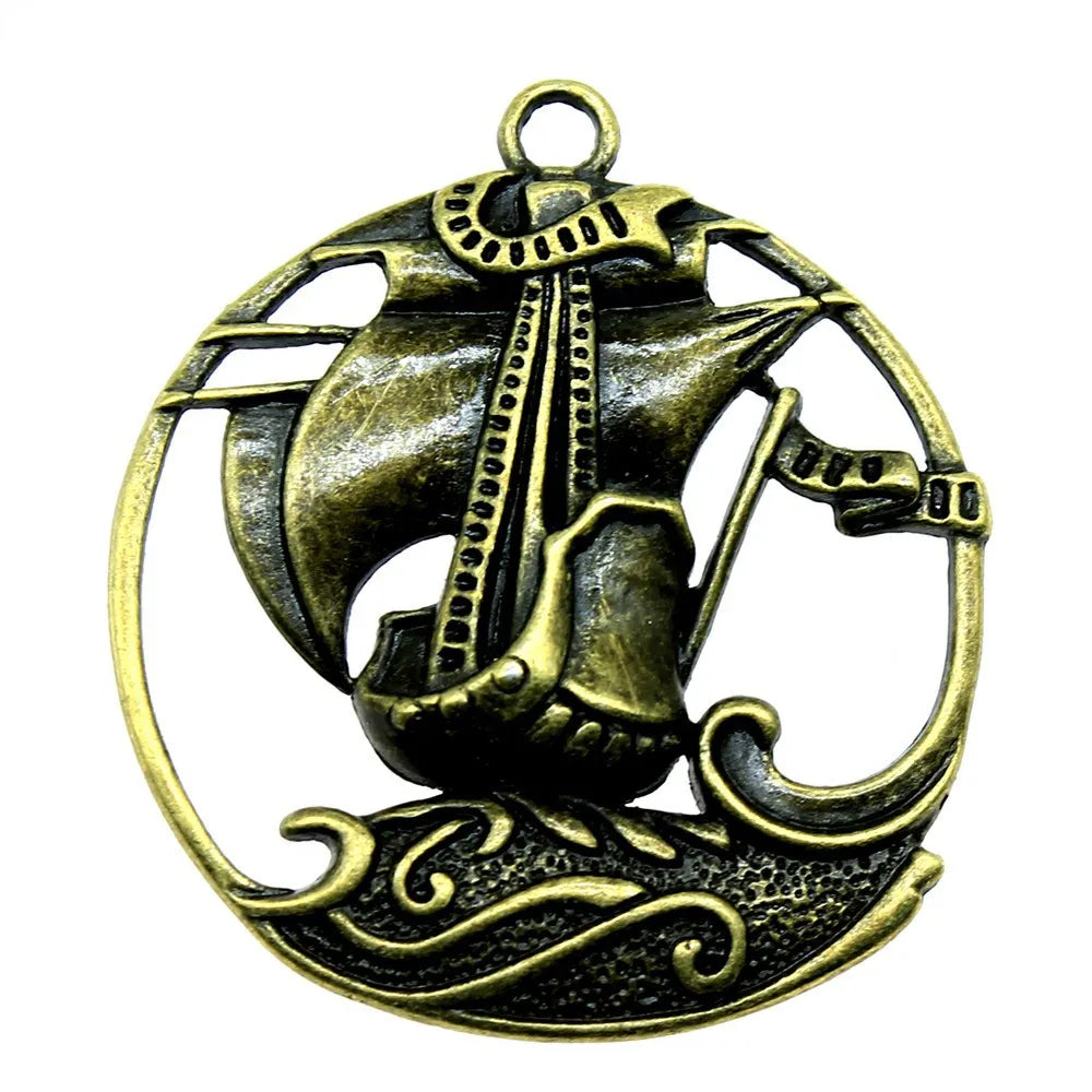 43x39mm 6.6g Multicolor Zinc Alloy Pirate Ship Charm Pendant for DIY Nautical Jewelry Making