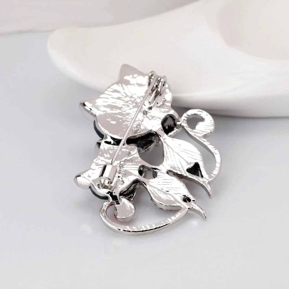 Cute Mother Of Pearl Cat Brooch With Rhinestone Zircon Accents, Elegant Women's Lapel Pin Suit Gift