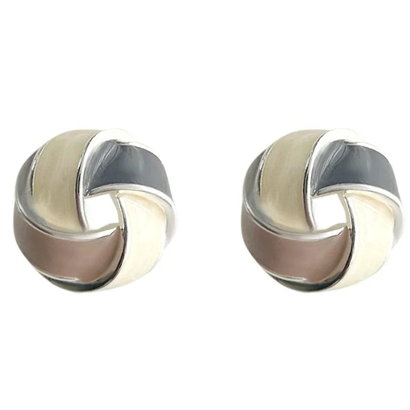 Minimalist Copper Enamel Drip Glaze Colorblock Geometric Circle Hollow Wrap Stud Earrings
