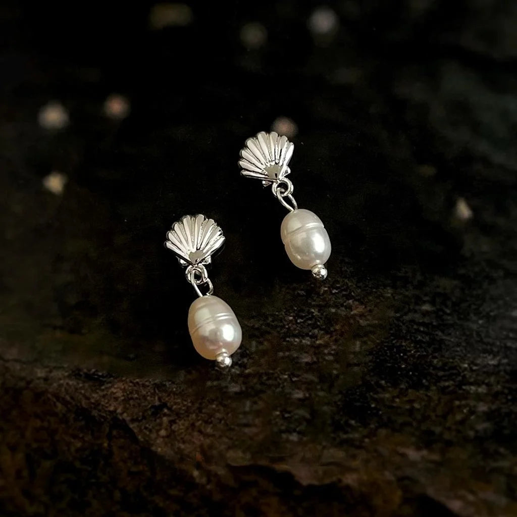 Minimalist Freshwater Pearl Shell Geometric Drop Earrings For Women