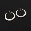 Elegant White Enamel Hoop With Gold Spiral Disc Stud & Clip On No Piercing Fashion Earrings