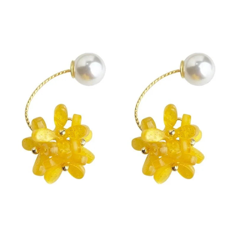 Sweet Yellow Acrylic Flower Drop Earrings For Women Summer Korean Floral Commuter Jewelry