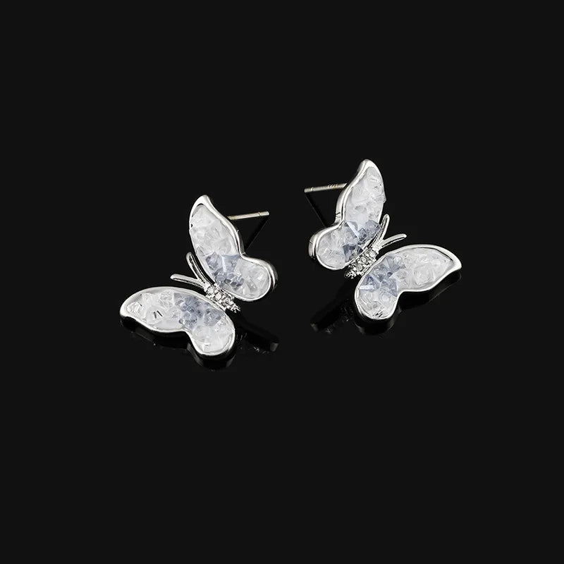 Elegant Gradient Blue Crystal Butterfly Stud & Clip On No Piercing Rhinestone Alloy Earrings