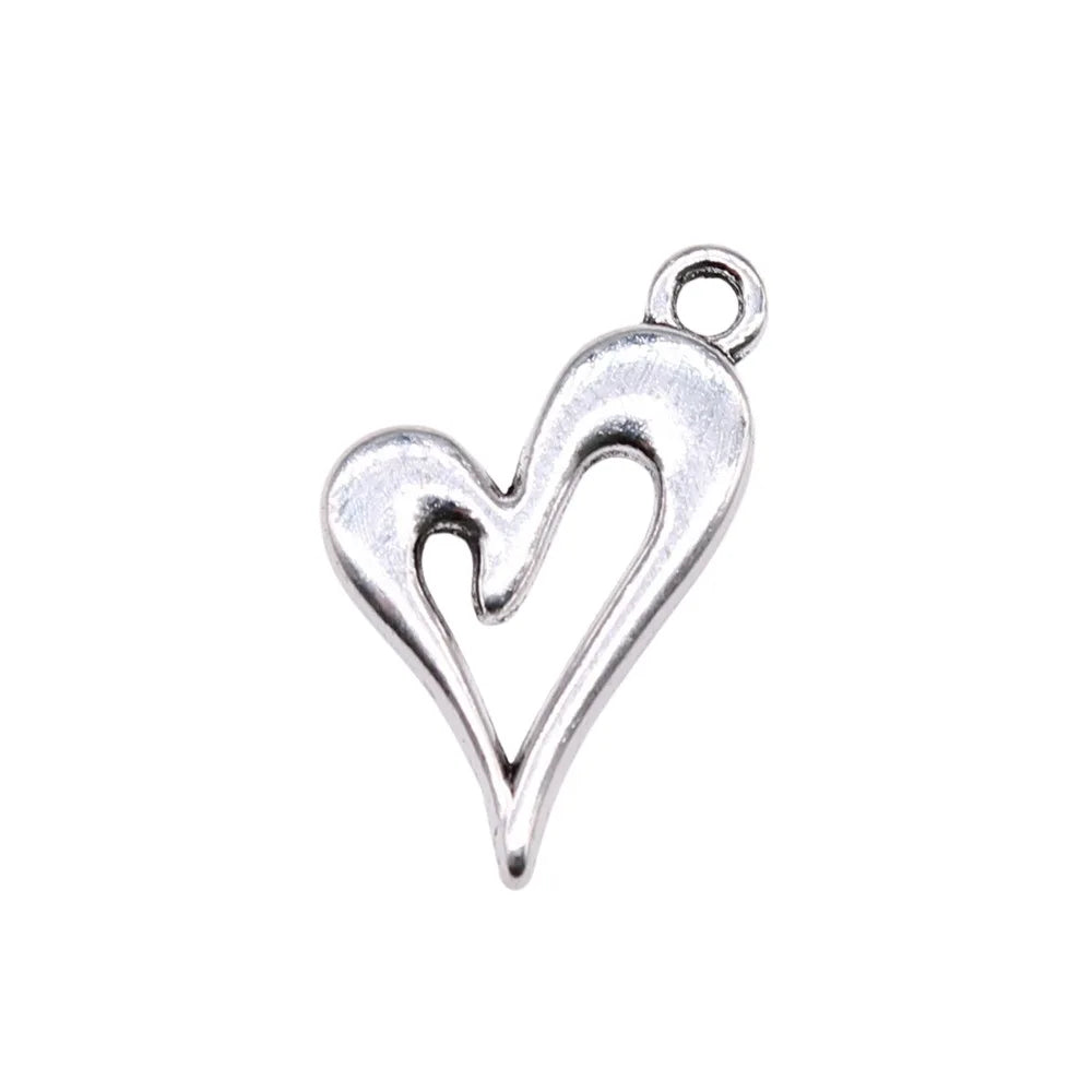 20x13mm 1.13g Zinc Alloy Openwork Heart Hollow Charm Pendant for DIY Bracelet Necklace Jewelry Making