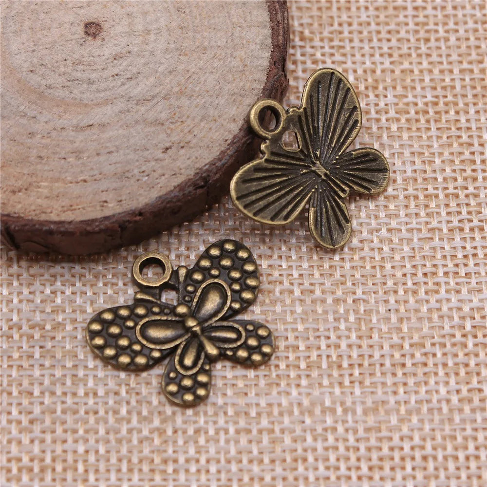 24x21mm 1.8g Antique Bronze Zinc Alloy Butterfly Charm Pendant for DIY Necklace Bracelet Making
