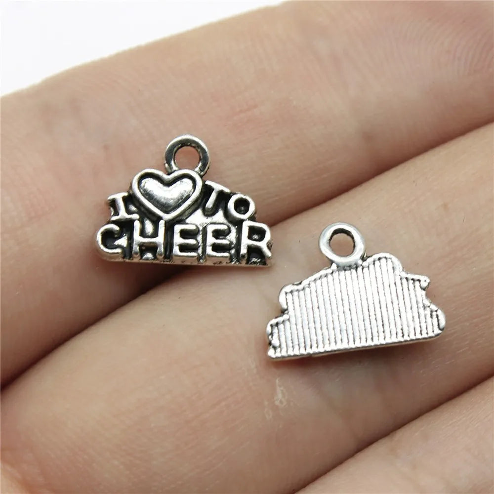 14x10mm 0.7g Antique Silver Zinc Alloy I Love to Cheer Charm Pendant for Sports Jewelry Making