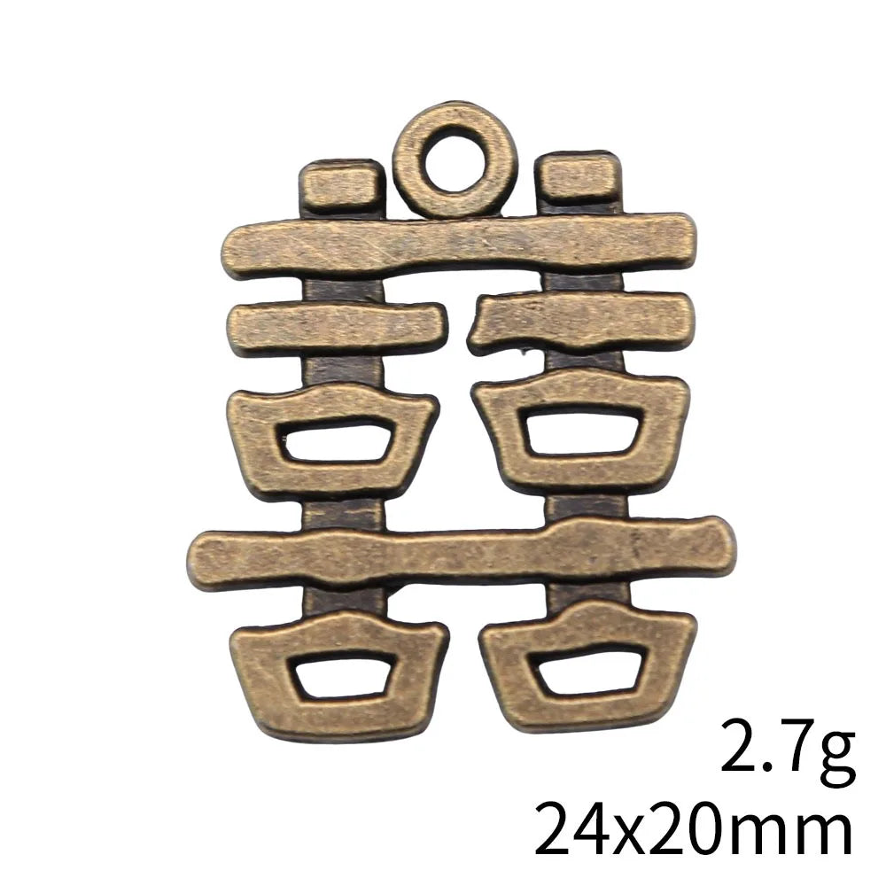 24x20mm 2.7g Antique Bronze Zinc Alloy Double Happiness Chinese Character Charm Pendant for DIY Jewelry