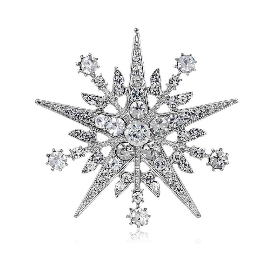 Elegant Eight-Point Star Snowflake Brooch, Alloy Rhinestone Lapel Pin Corsage For Suits Coats And Gifts
