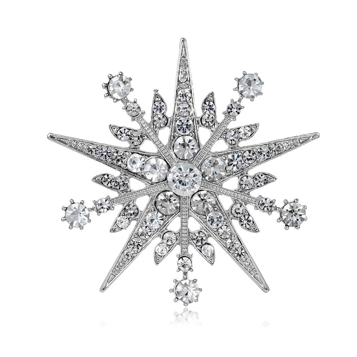 Elegant Eight-Point Star Snowflake Brooch, Alloy Rhinestone Lapel Pin Corsage For Suits Coats And Gifts