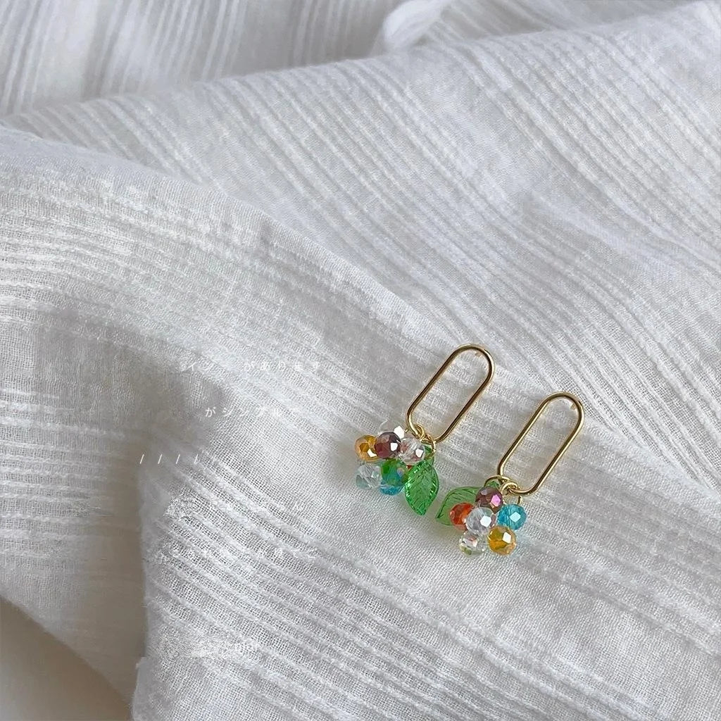 Sweet Floral Glass Crystal Beaded Drop Earrings With 14K Plated
