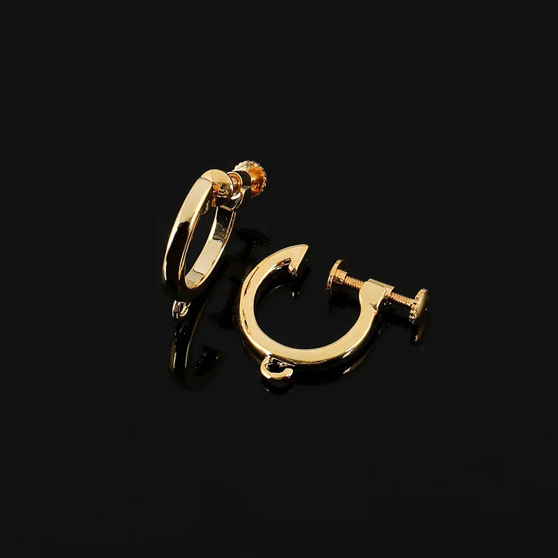 Elegant Gold Alloy Plain Hoop Screw Back Stud & Clip On No Piercing DIY Converter Huggie Earrings