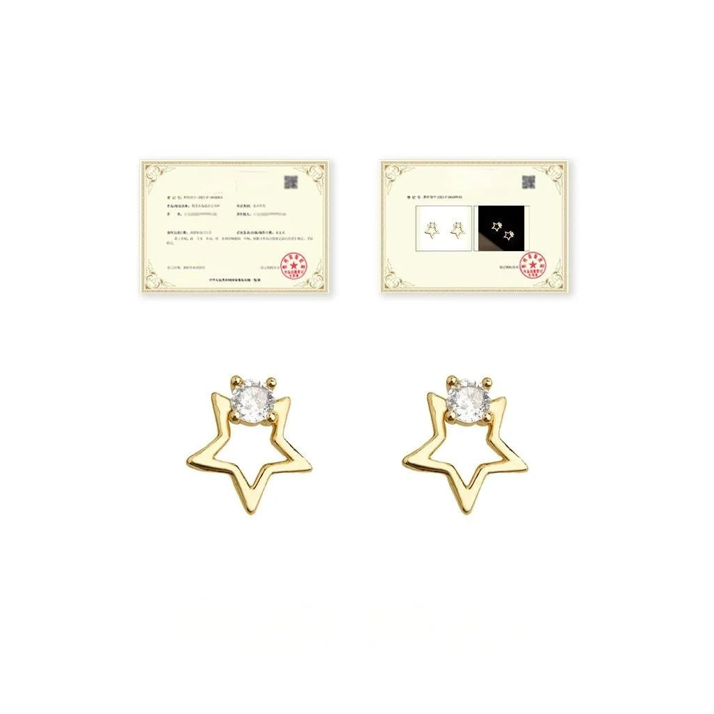 Light Luxury Mini Hollow Star Micro Pave Zircon 14K Plated Copper Stud Earrings