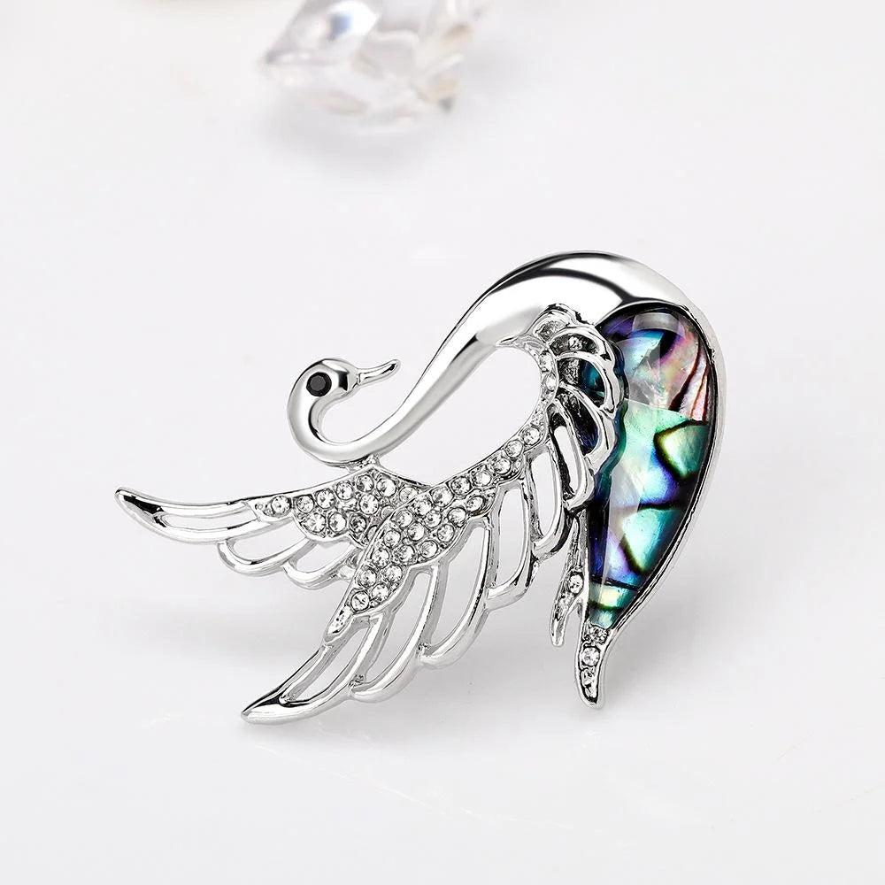 Elegant Swan Mother Of Pearl Shell Rhinestone Brooch For Women, Luxury Lapel Pin Corsage Suit Accessory Gift