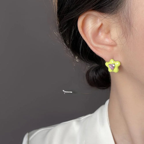 Sweet Cool Candy Color Liquid Flower Stud Earrings Copper Micro Pave Zircon Floral Jewelry