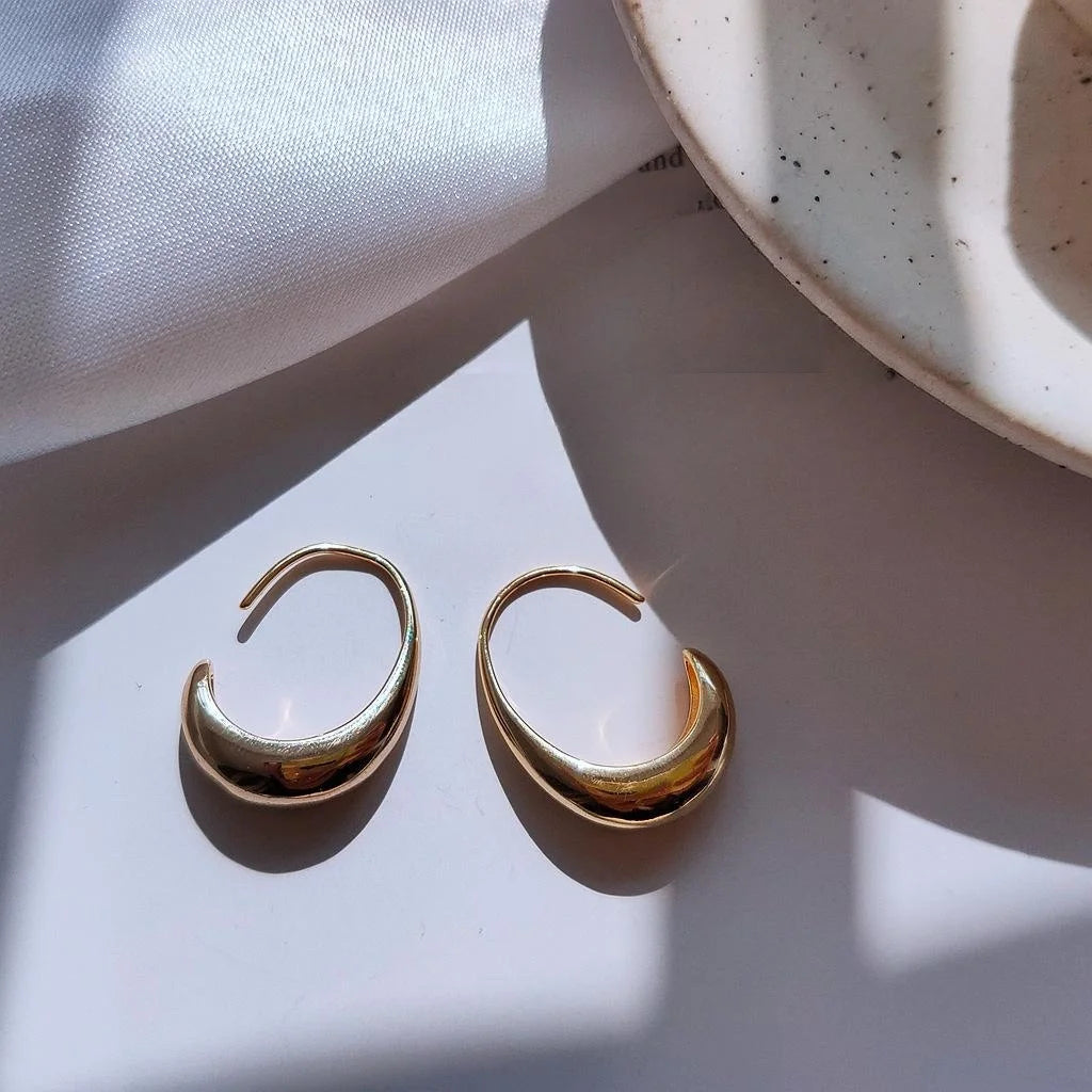 Korean 14K Gold Plated Copper Geometric C Shape Hoop Earrings For Women