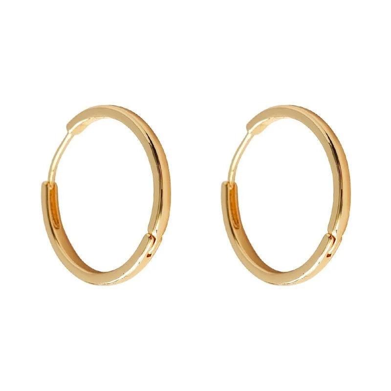 18K Gold Plated Copper Round Hoop Stud Earrings Premium Geometric Fashion Jewelry