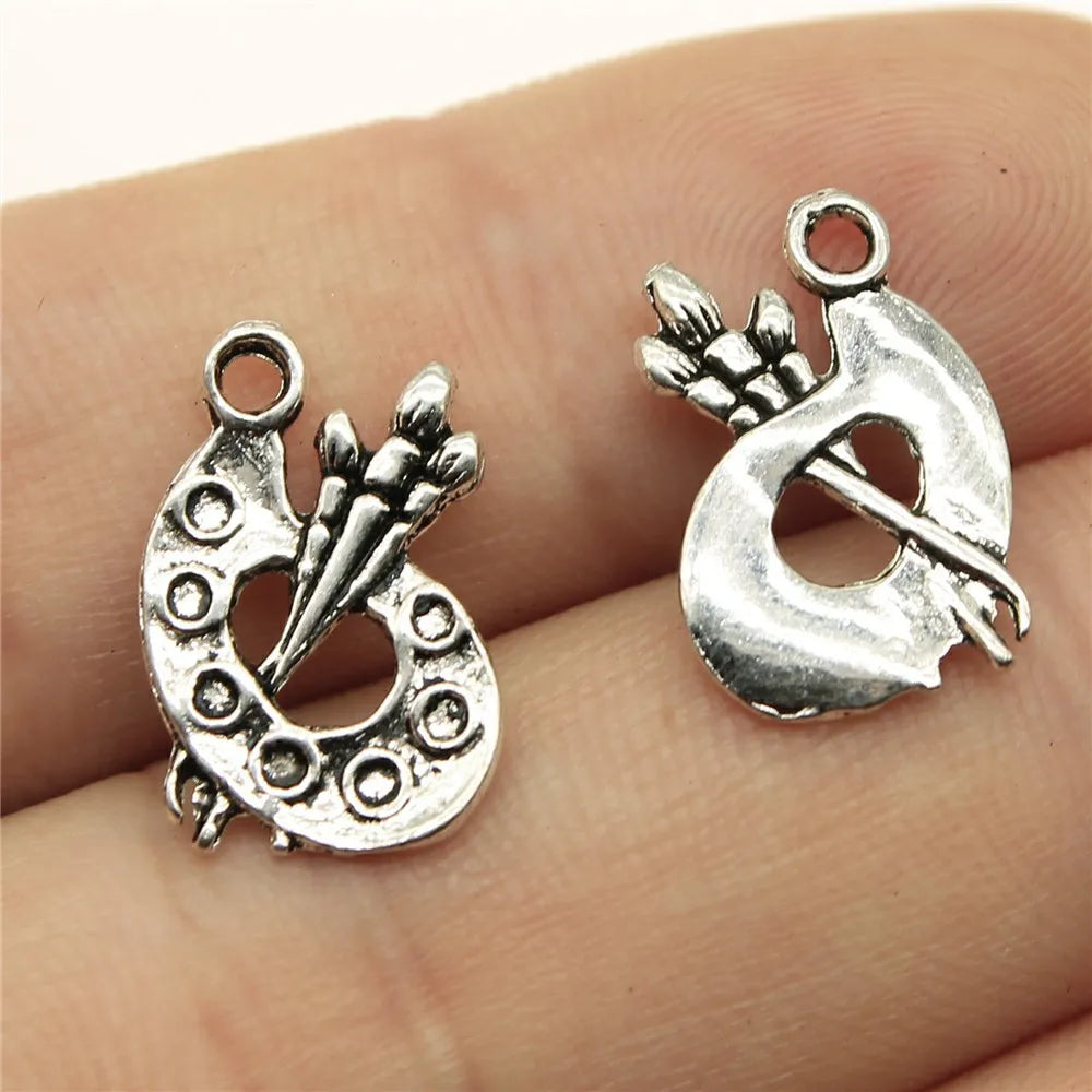 16x12mm 0.6g Antique Silver Zinc Alloy Paintbrush Palette Charm Pendant for DIY Bracelet Necklace Making